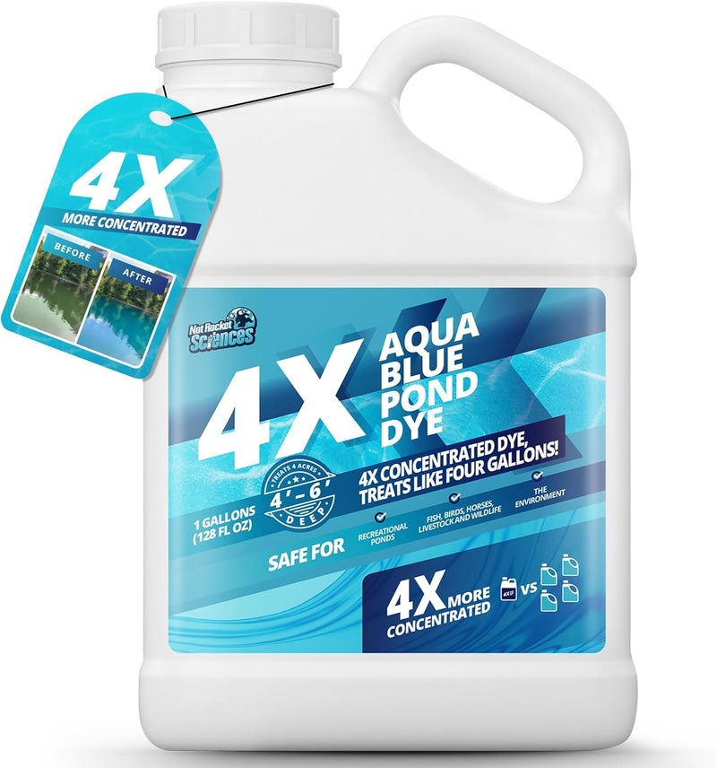 Not Rocket Sciences 1 Gallon Aqua Blue Pond Dye 4X Concentrate, Lake & Pond Dye Blue for Aqua Colored Water, Ideal Lake Colorant, Aquashade Colorant That Protects Against Sunlight - Ideal for Fish and Wildlife - Image 1